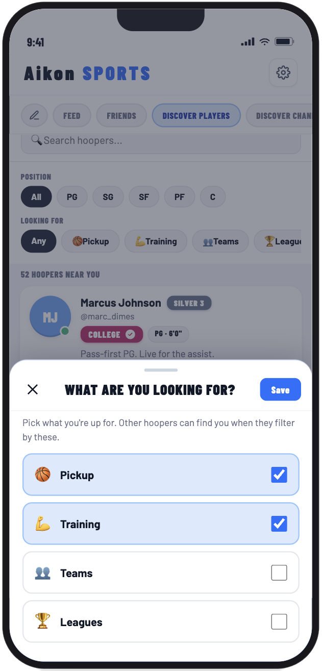 Aikon player interests screen