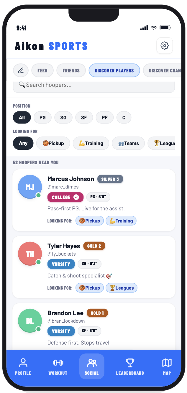 Aikon discover players screen