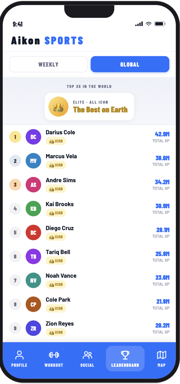 Aikon leaderboard screen