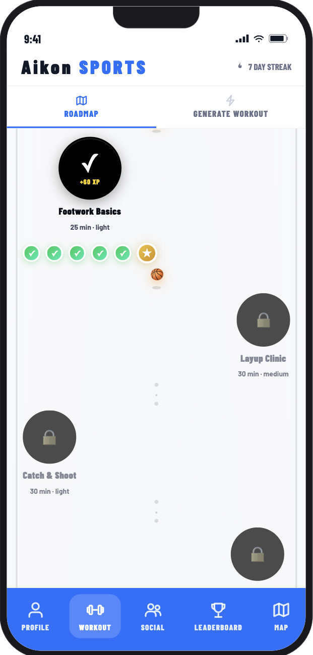 Aikon workout roadmap screen